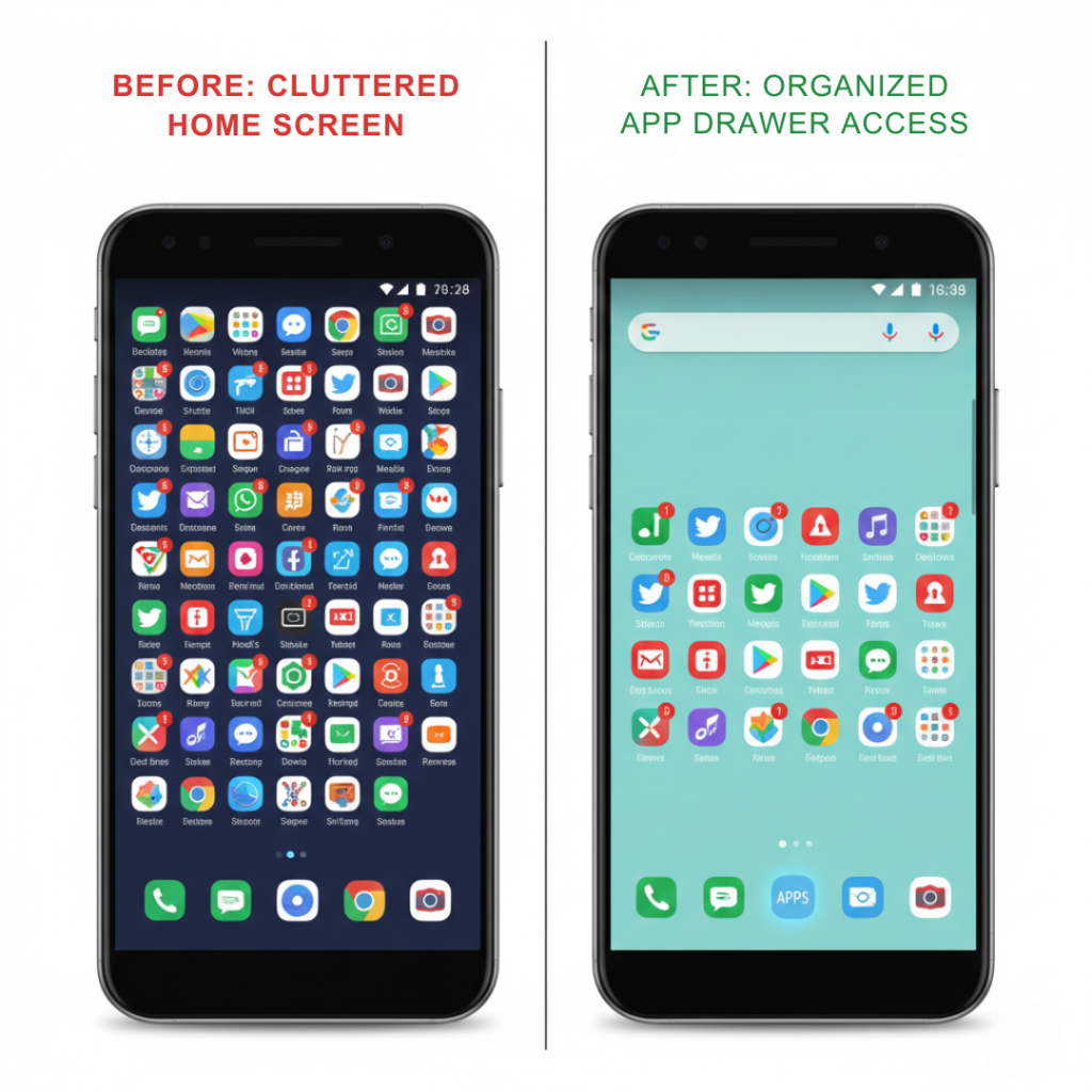 Android home screen vs app drawer layout