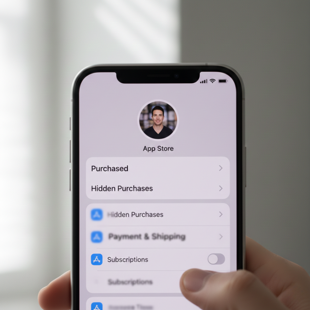 App Store hidden purchases section showing how to restore hidden apps