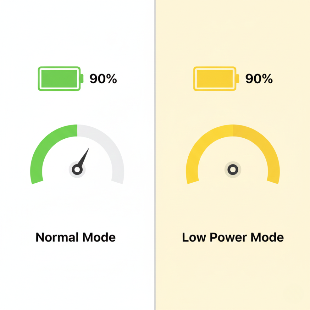 Comparison between Normal Mode and Low Power Mode on iPhone battery performance