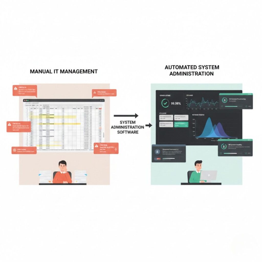Comparison of manual IT management versus automated system administration software
