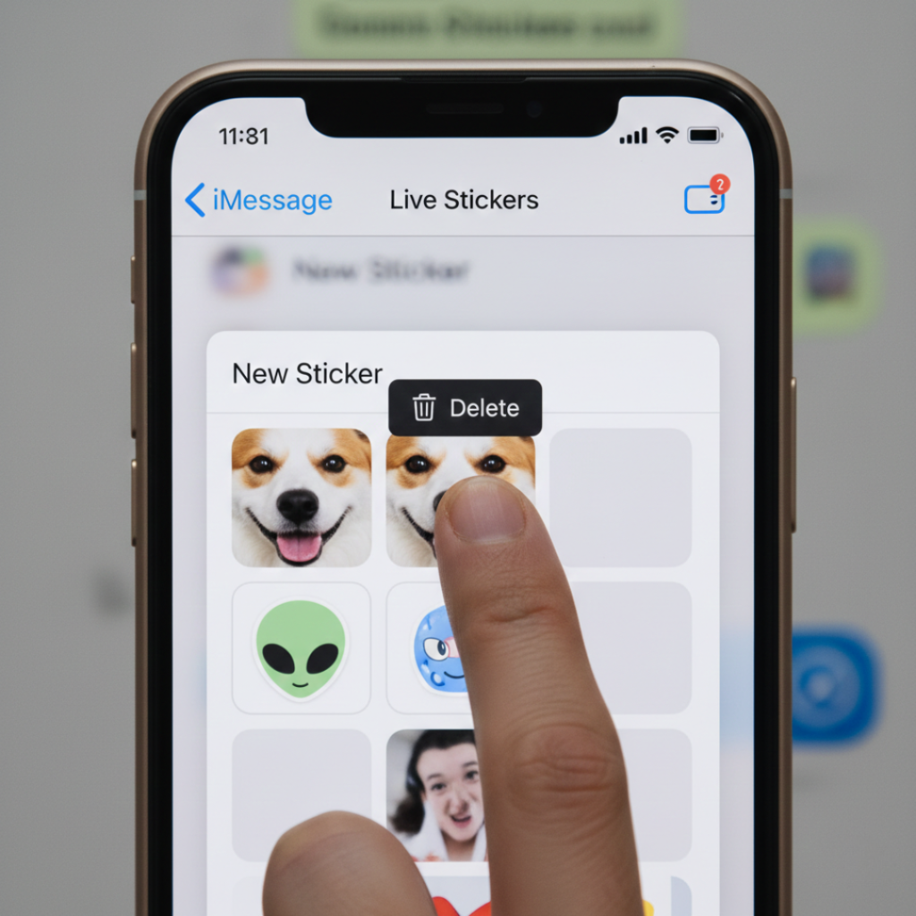 Deleting a Live Sticker in iOS 17 Messages app on iPhone