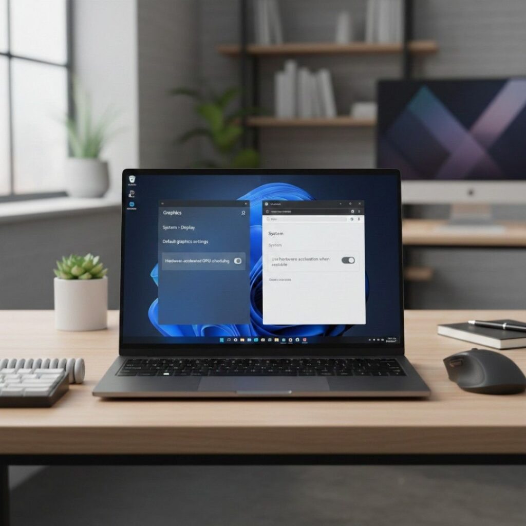 Laptop showing how to turn off hardware acceleration in Windows 11