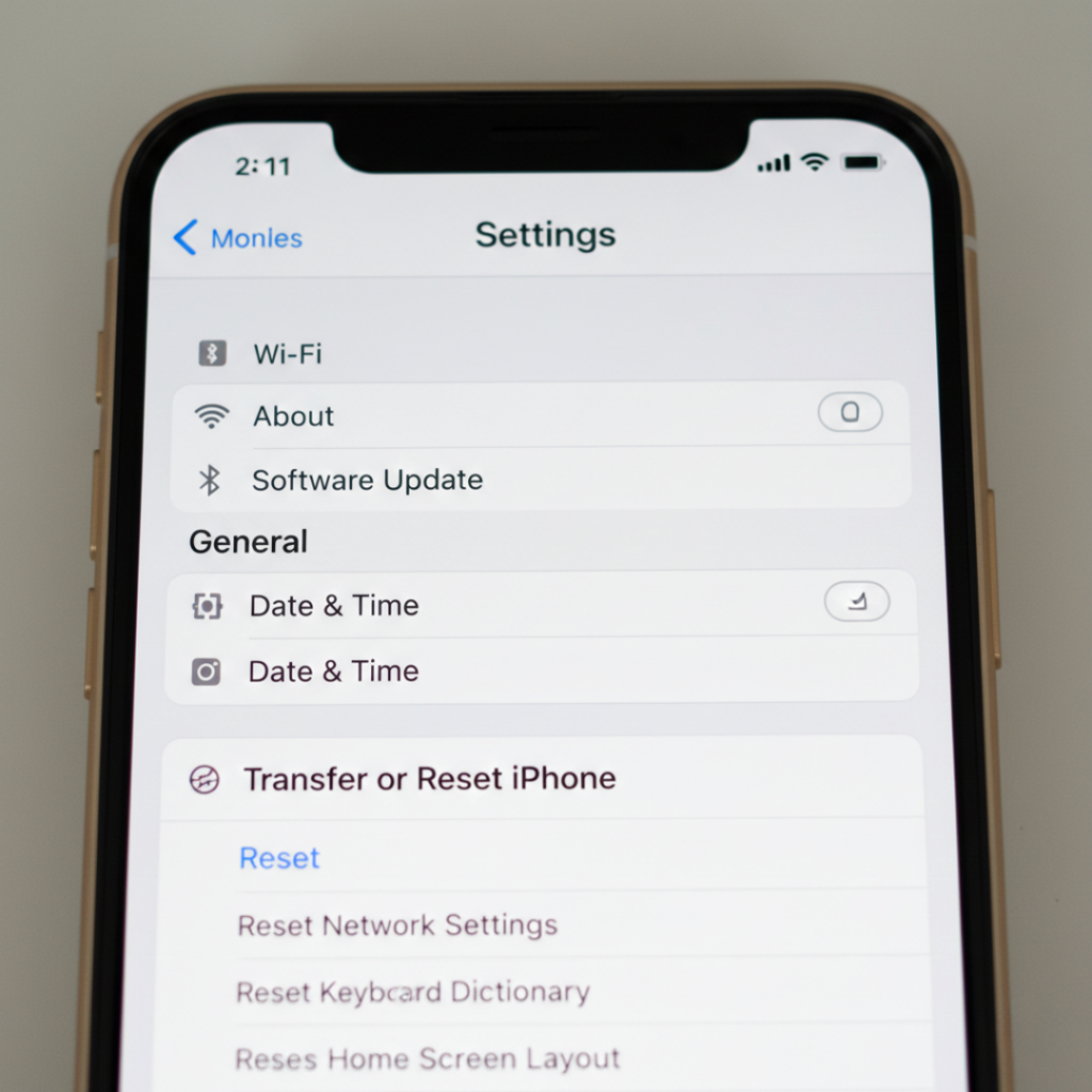 Reset network settings option in iPhone settings