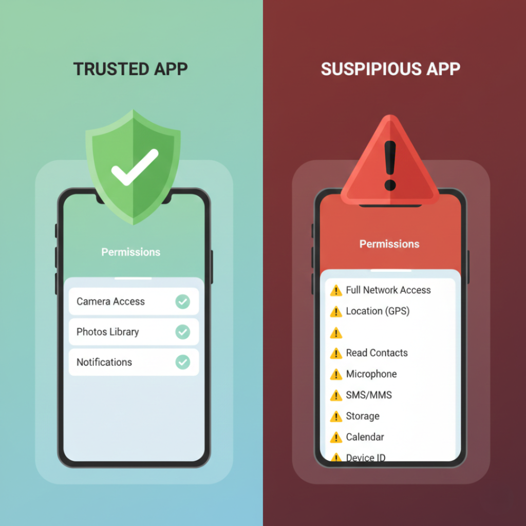 Trusted app vs suspicious app permission comparison