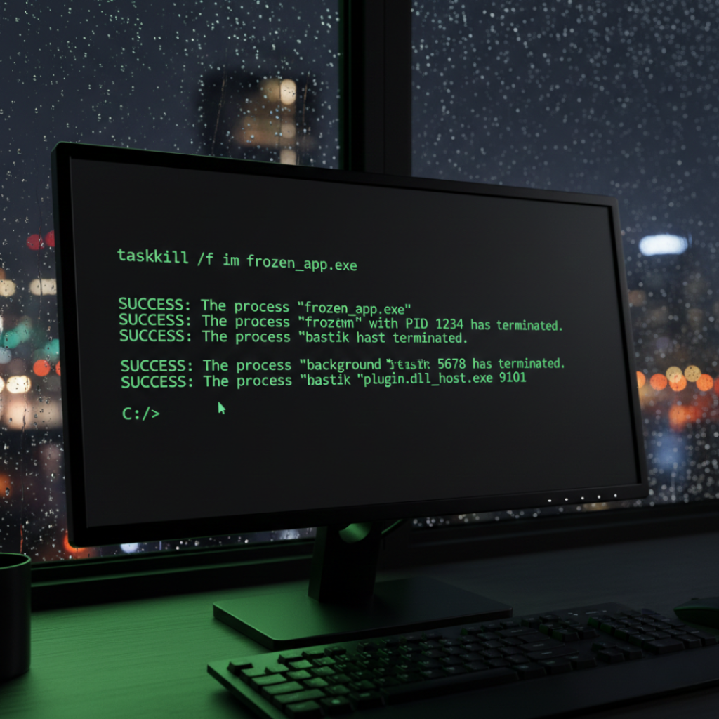 Using taskkill command to force close application