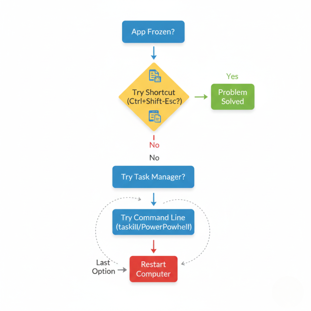 What to do when Windows application freezes flowchart