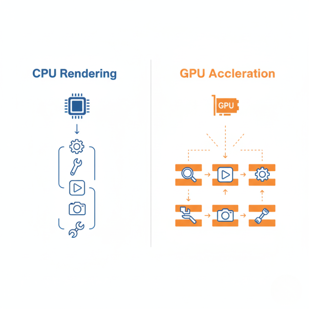 difference between CPU processing and GPU hardware acceleration