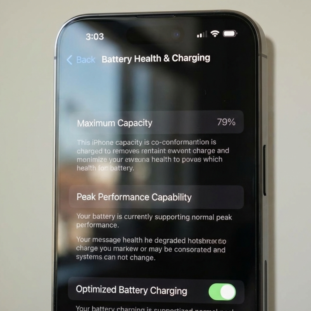 iPhone Battery Health screen showing maximum capacity percentage below 80 percent