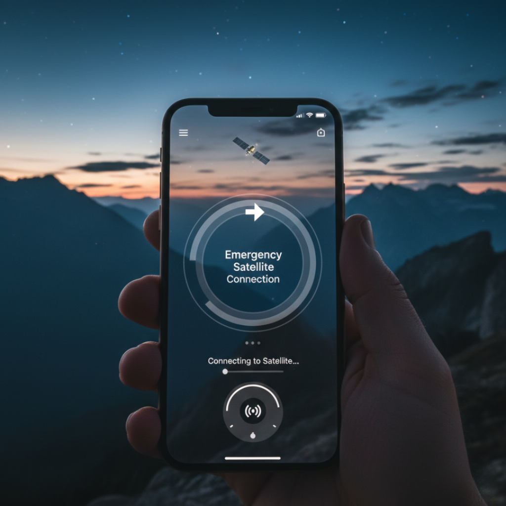 iPhone Emergency SOS via satellite alignment screen outdoors