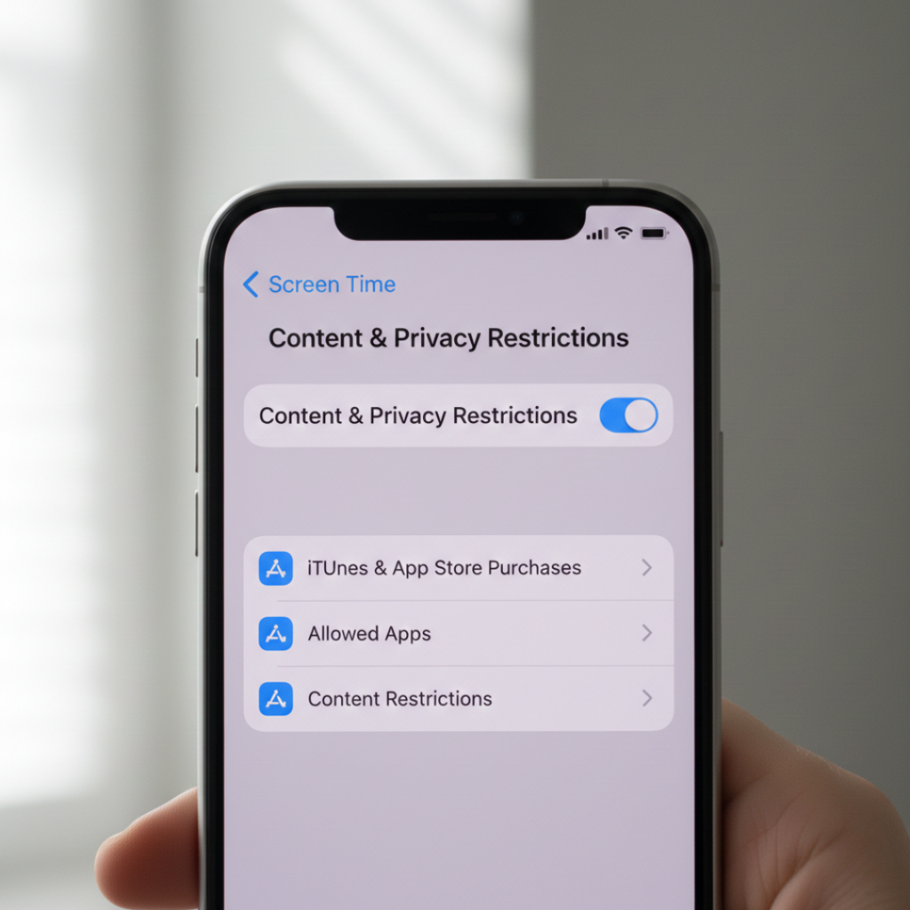 iPhone Screen Time content and privacy restrictions settings panel