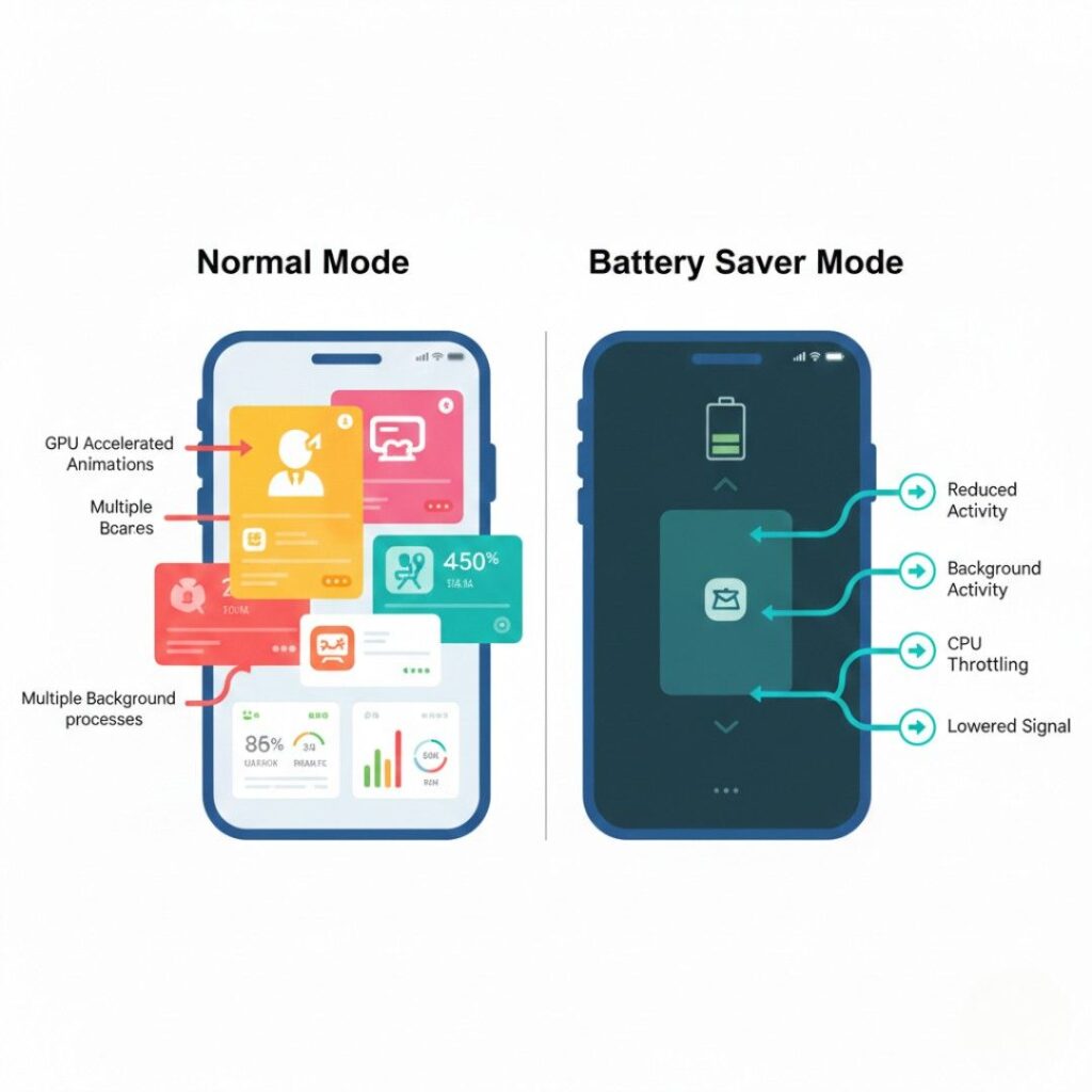 normal phone mode vs battery saver mode comparison