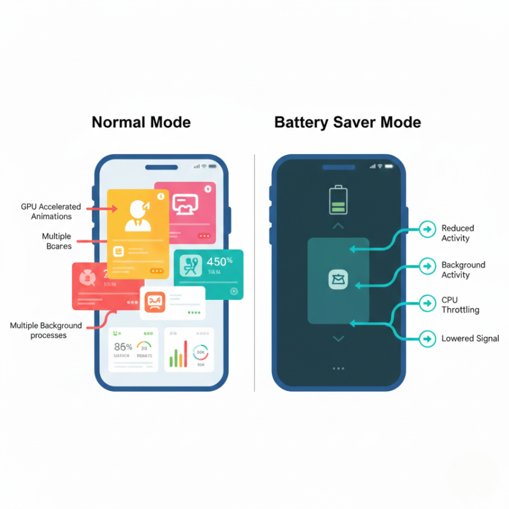 normal phone mode vs battery saver mode comparison