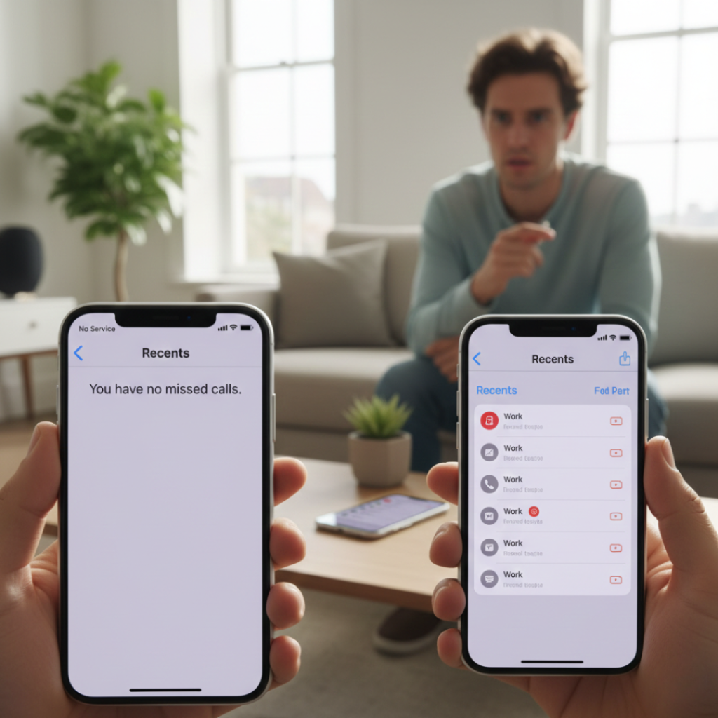 person confused about missing calls on iPhone
