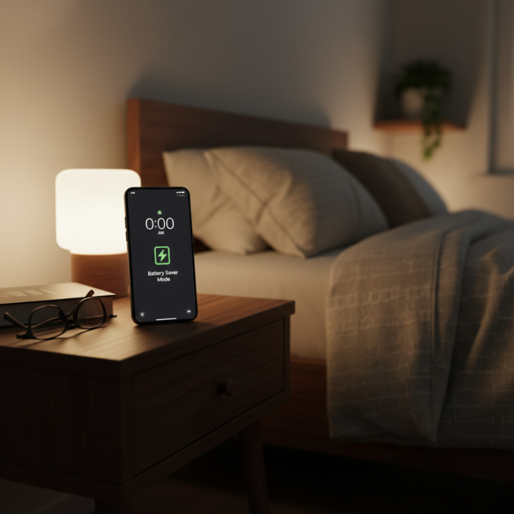 smartphone battery saver overnight standby bedside table