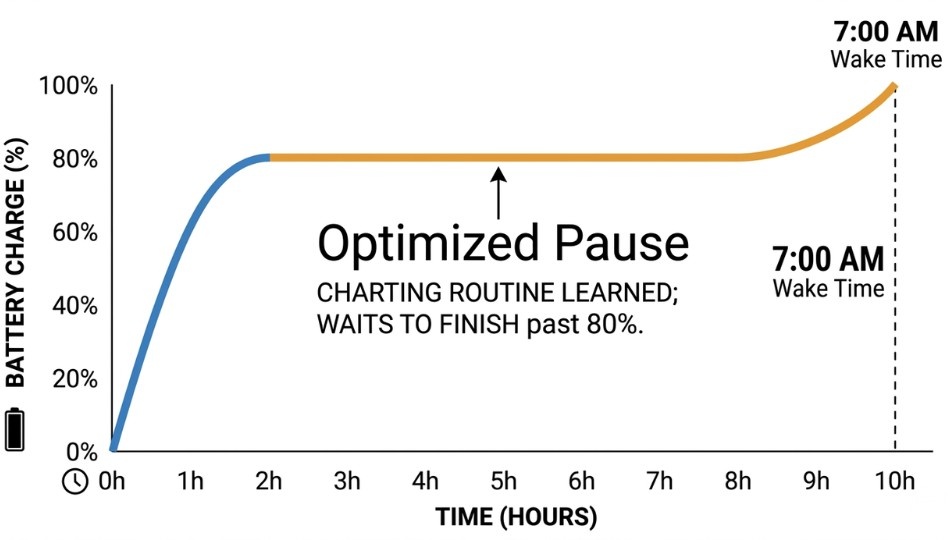 A clean, minimal data visualization infographic showing a lithium-ion battery charge curve