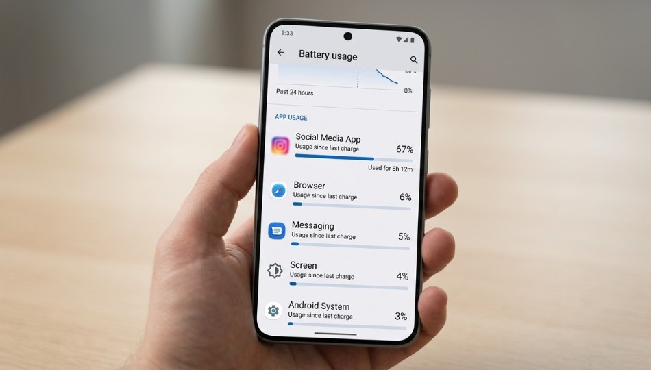 A photorealistic close-up mockup of an Android smartphone
