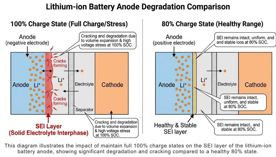 A simplified cross-section scientific illustration of a lithium-ion battery cell