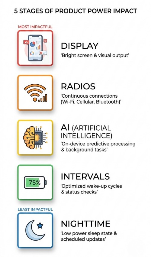 A vertical infographic showing five labeled stages
