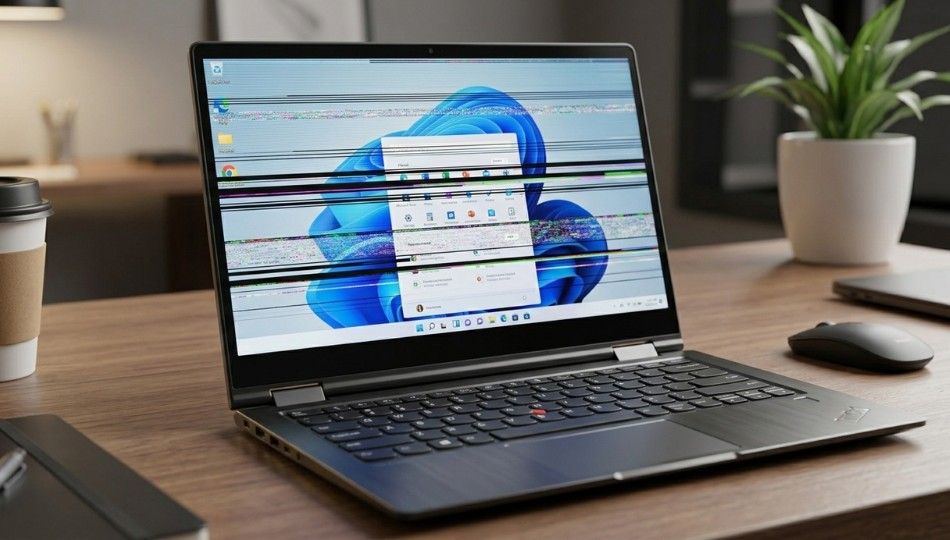 Lenovo Yoga laptop screen flashing issue with Windows 11 display flicker visible
