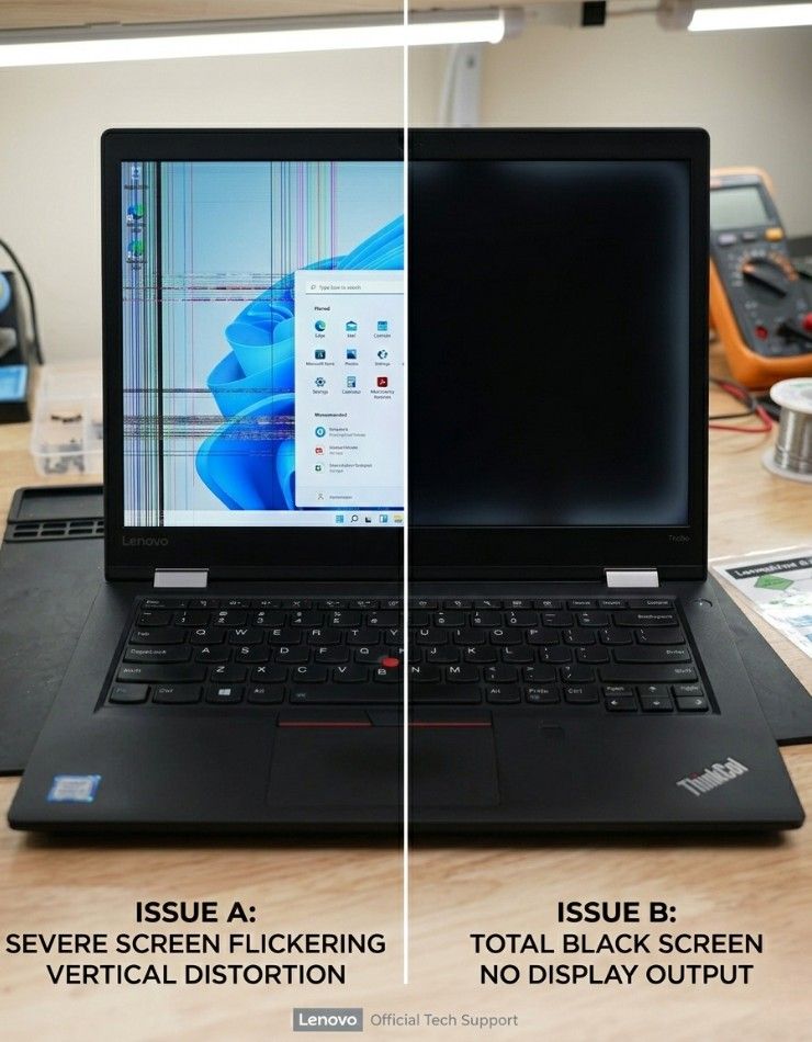 Lenovo Yoga screen flashing vs black screen comparison