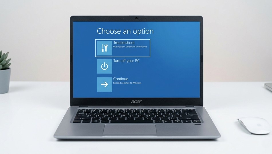 Wide-angle photograph of an Acer laptop screen